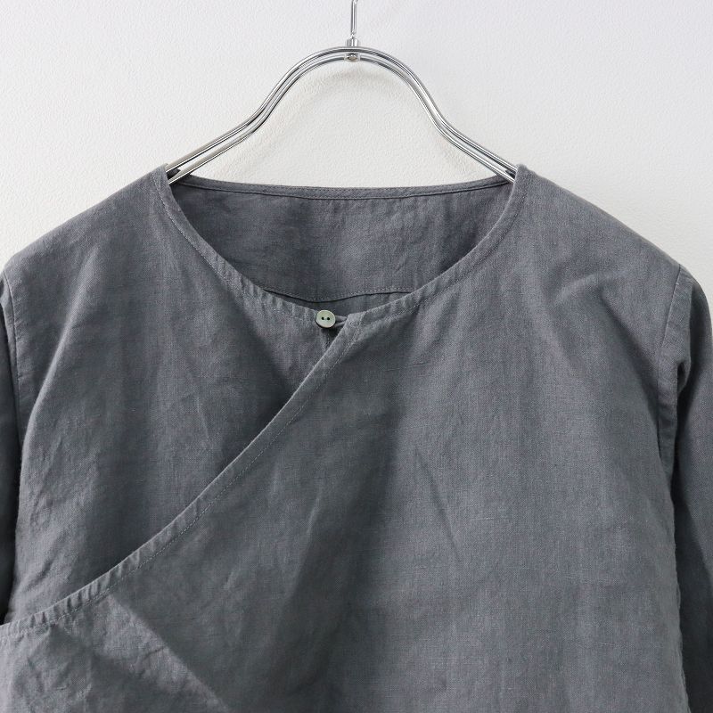 えみおわす ポケットワンピース/グレー リネン 長袖ロング スリット  