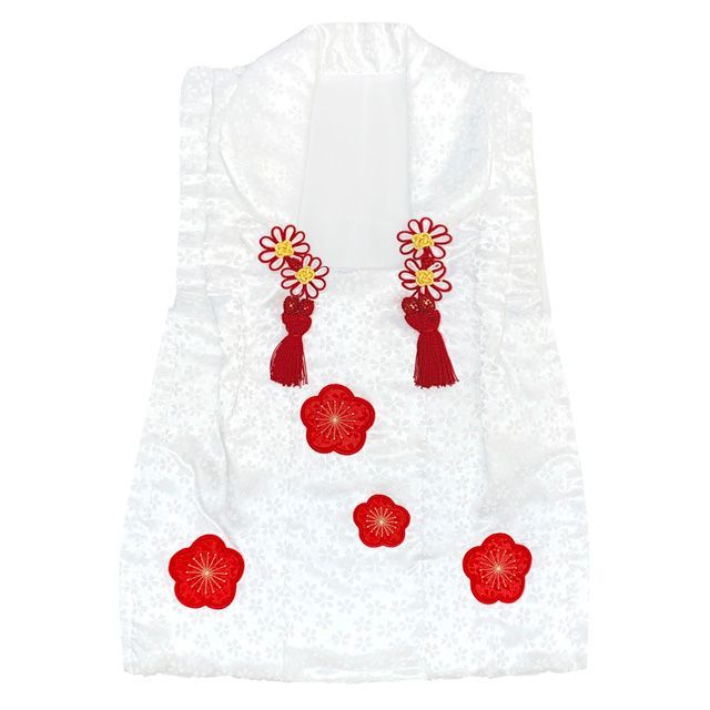 七五三 三歳 女の子 被布セット 被布コート 草履 巾着 足袋 4点コーデセット 白 梅 HHFc 01 set