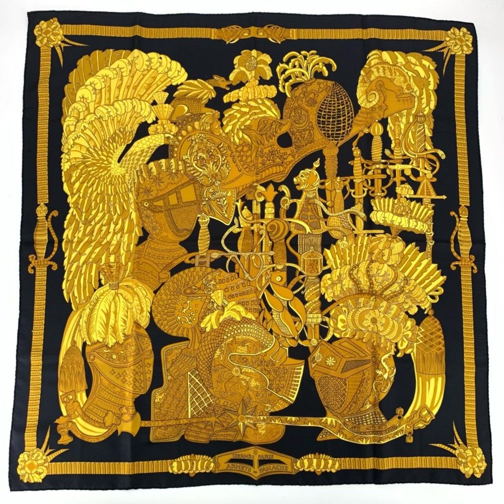 HERMES エルメス カレ90 ARMETS en PANACHE 羽飾りの騎兵兜