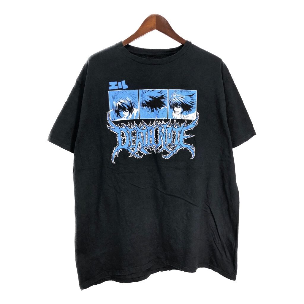 デスノート DEATH NOTE L 半袖Ｔシャツ 大きいサイズ アニメ キャラクター ブラック(メンズ 2XL)中古 古着 T7389