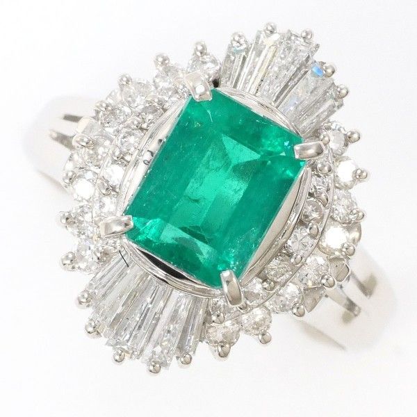PT900 リング Ring 指輪 9.5号 エメラルド 1.43 ダイヤ 0.69 カード鑑別書 総重量約7.5g