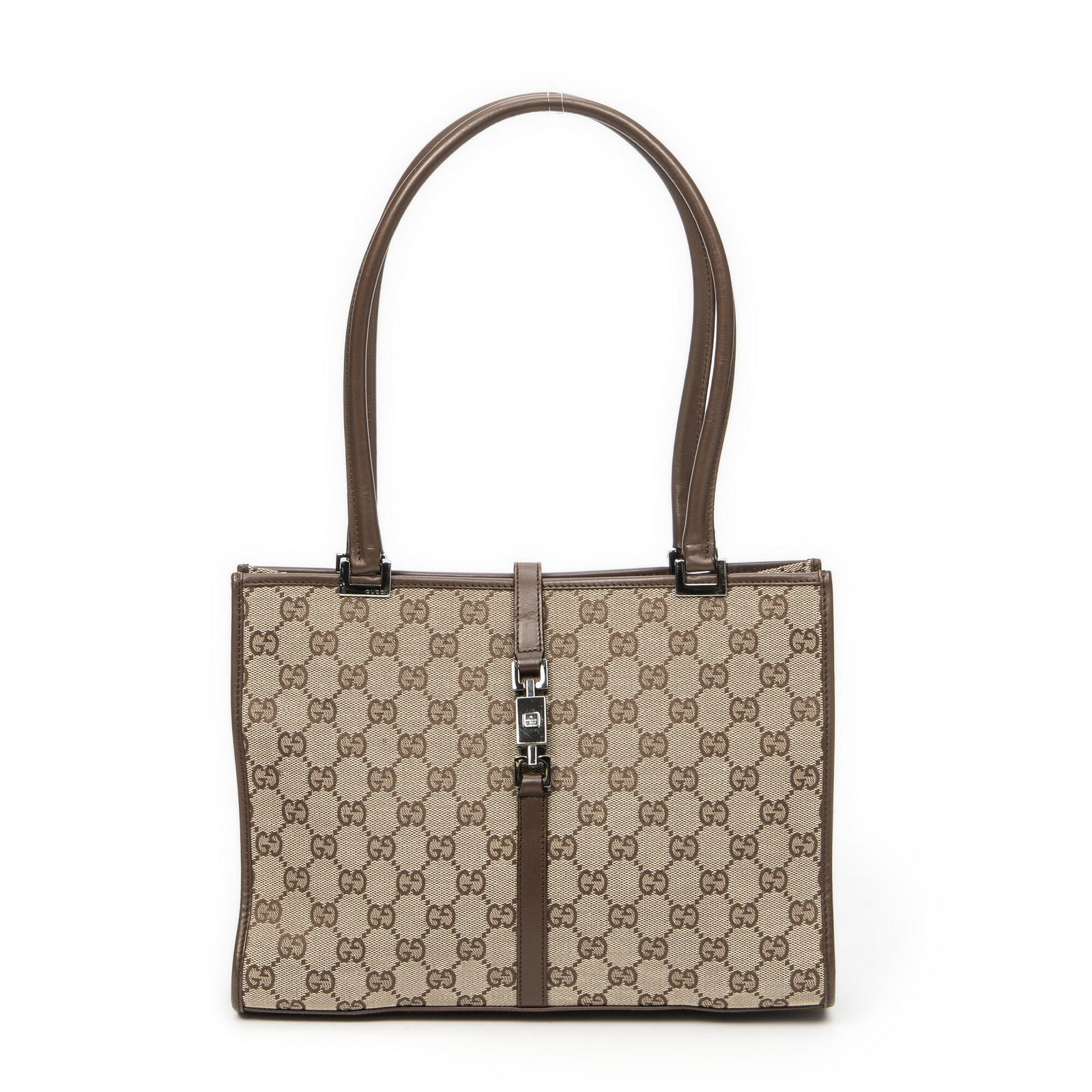 GUCCI グッチスクエア ジャッキー トートブラウン|ベージュGGキャンバスA