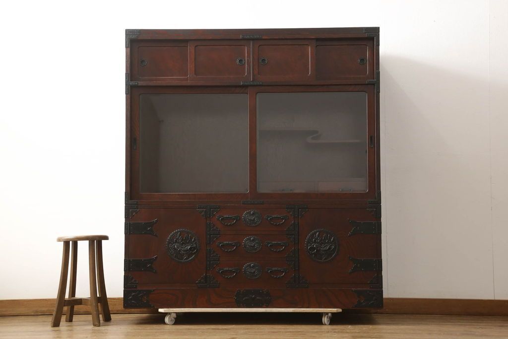 茶箪笥 (中古品) ☆事前問合せ必須☆ 茶箪笥 中古 美品 仙台箪笥 茶棚 食器棚 収納棚