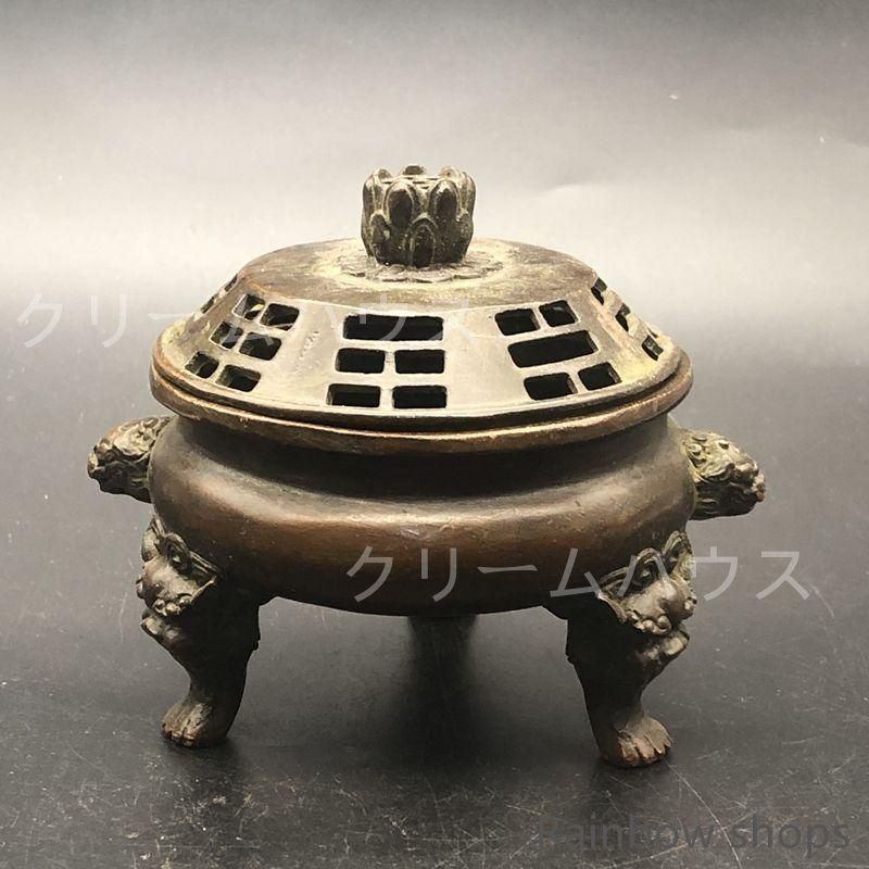 銅 細工 浮彫り百福網蓋薫香炉 茶道香炉 工芸品 美術品 置物 公式ショップ】 銅 細工 浮彫り百福網蓋薫香炉 茶道香炉 工芸品