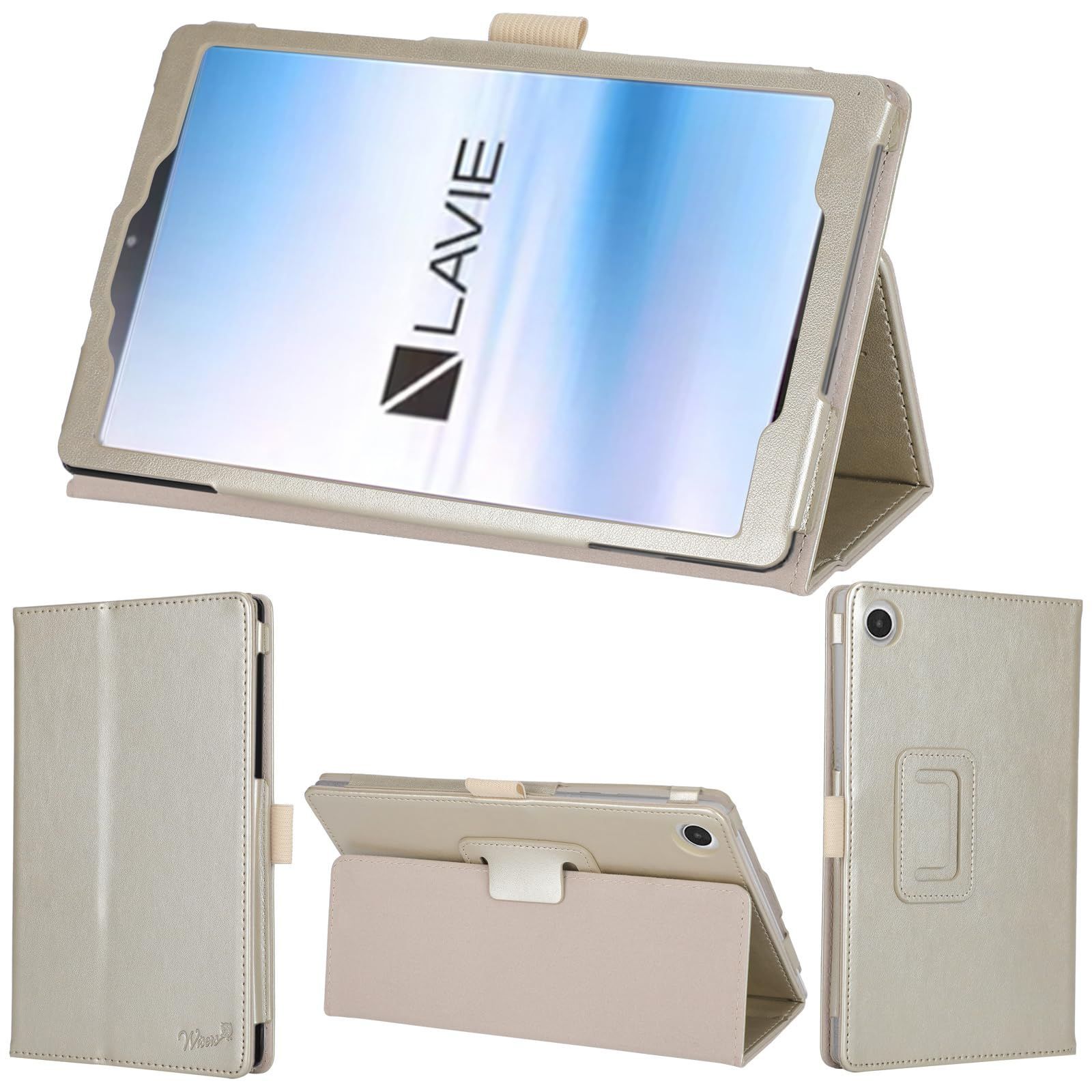 付き/スタンドタイプ) (タッチペン/保護フィルム タブレットカバー 対応 8.0インチ (ゴールド) タブレットケース 2023 専用 PC-T0855GAS T8 Tab 新型 LAVIE NEC wisers