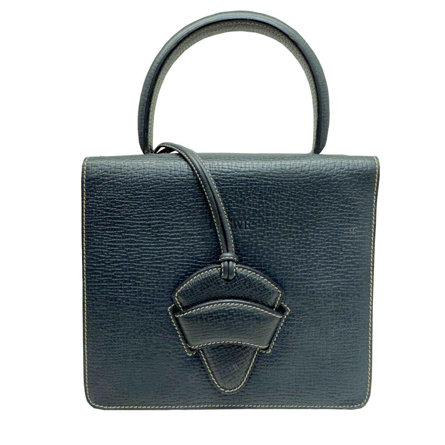 LOEWE ロエベ バルセロナ ハンドバッグ レザー ネイビー ヴィンテージ