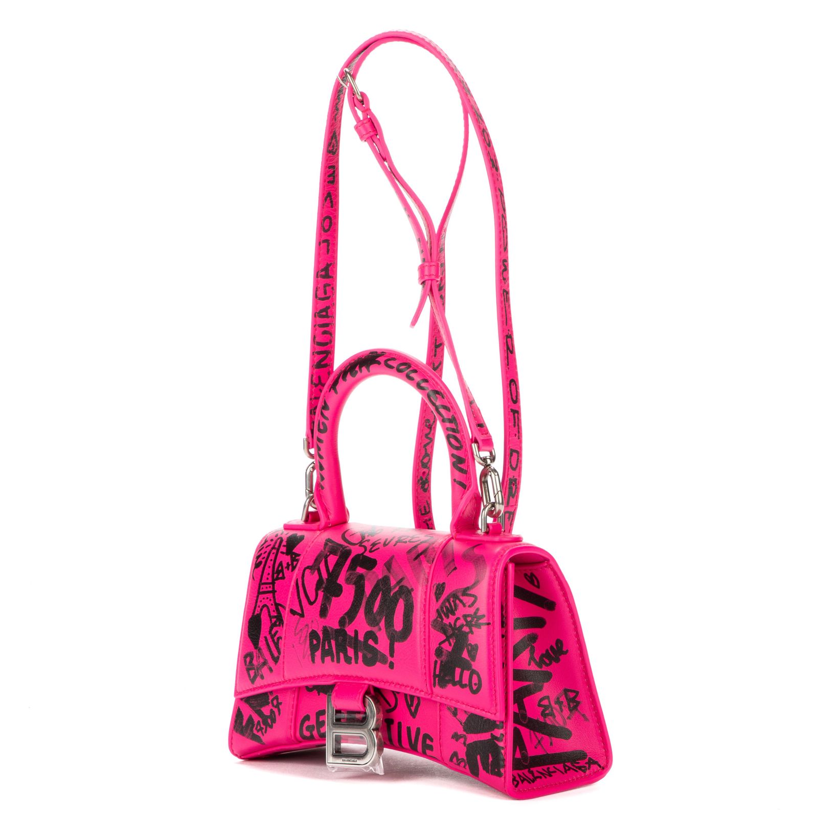 BALENCIAGA バレンシアガ XS アワーグラス ピンクグレインカーフスキンレザーN