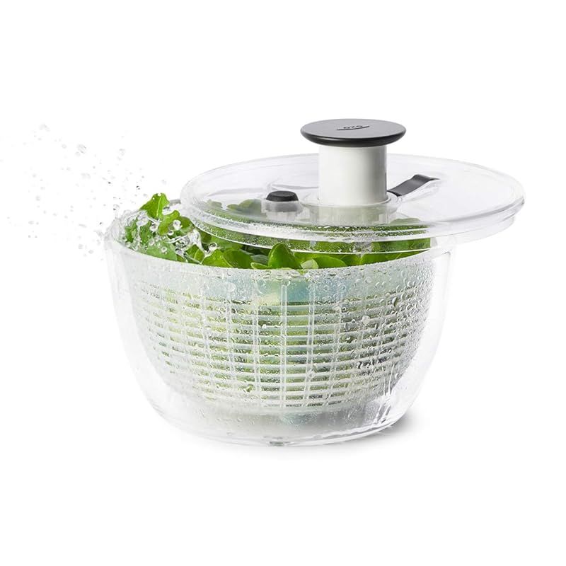 OXO サラダスピナー 野菜水切り器 小 丸型 2~3人分 一人暮らし 20.5×20.5×12cm 食器洗い乾燥機 低温設定 可