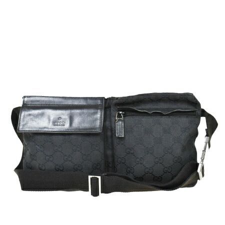 【中古】 グッチ GUCCI ウエストポーチ バッグ GG柄 ブラック キャンバス レザー 32MS483