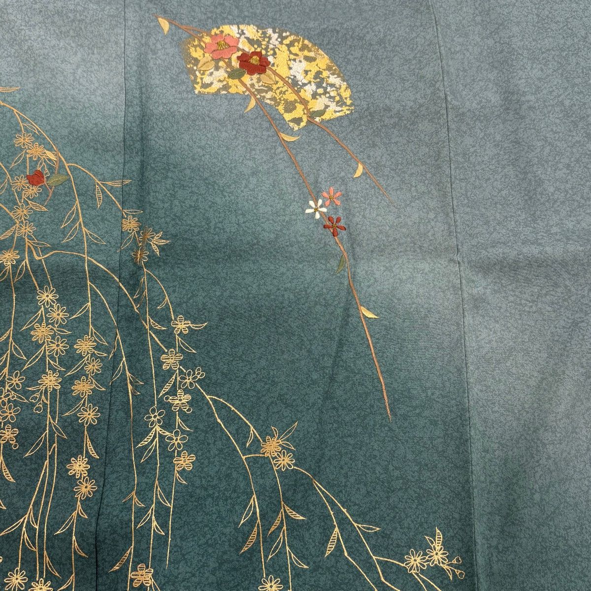付下げ 身丈163cm 裄丈64.5cm M 袷 やまと 証紙あり 扇面 草花 刺繍
