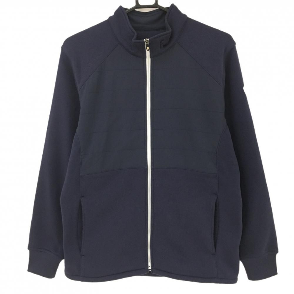 【美品】フットジョイ 切替ニットジャケット ネイビー ネックロゴ 裏起毛 メンズ M ゴルフウェア FootJoy