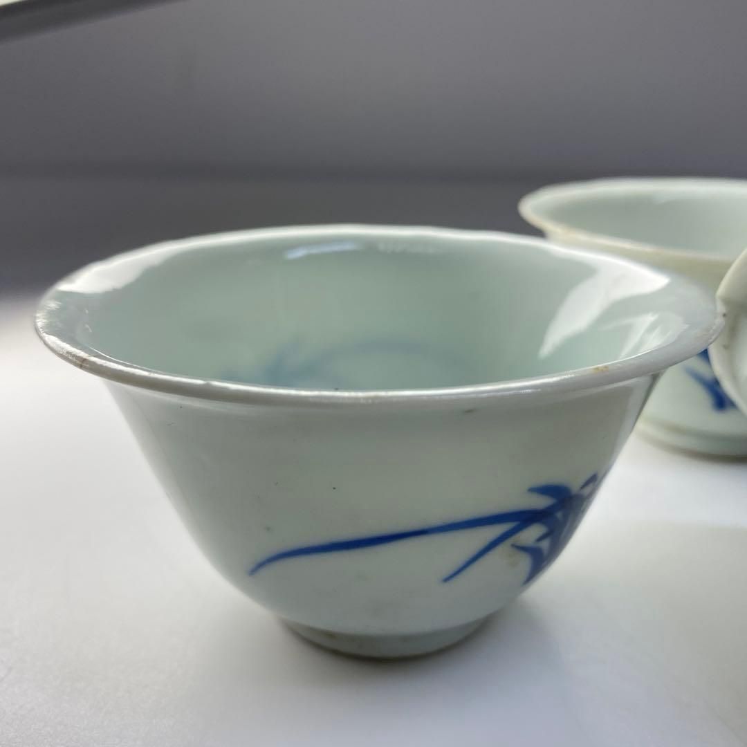 中国清朝期 青花煎茶碗3客 直径約8㎝ 東Y6-0703①タカチ 【公式通販】
