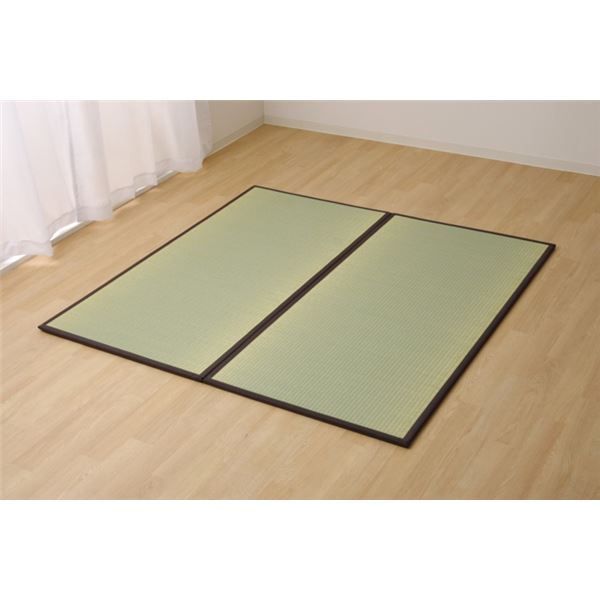 日本製 い草 置き畳|ユニット畳 1畳 ブラウン 約82×164cm 2枚組 軽量 抗菌 防臭 防滑 連結ジョイント付 〔リビング〕 代引不可