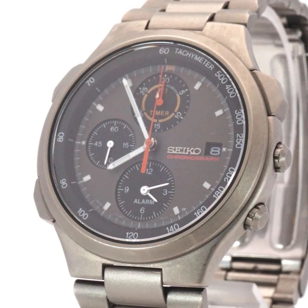 稼動品 新品電池 SEIKO セイコー クロノグラフ 7T42-7A10 クオーツ ブラック文字盤 チタン メンズ腕時計