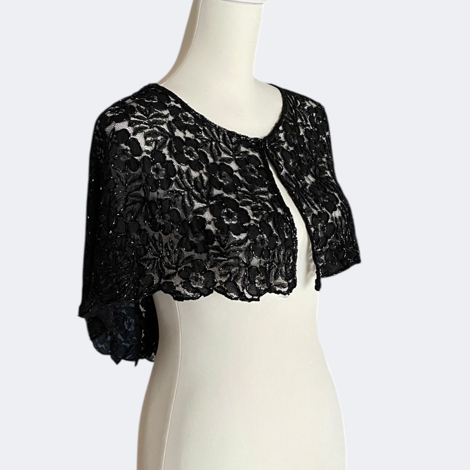 ROMANローマン 上品ビーズお花レースのブラックフ