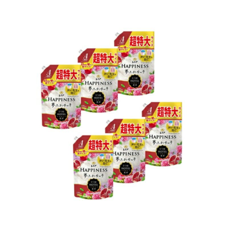 6個セット レノア ハピネス 夢ふわタッチ 柔軟剤 ザクロ-フローラル つめかえ 超特大 1285mL 栃木倉庫