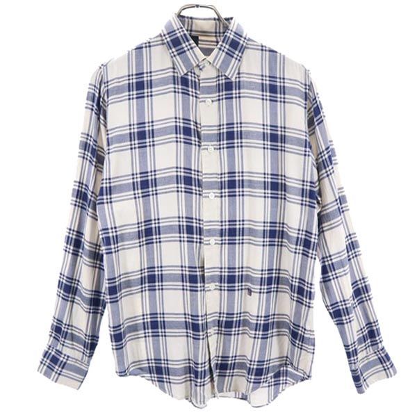 エヌハリウッド 日本製 チェック柄 長袖 シャツ 38 ベージュ系×ネイビー N.HOOLYWOOD メンズ 【中古】  【230227】 メール便可