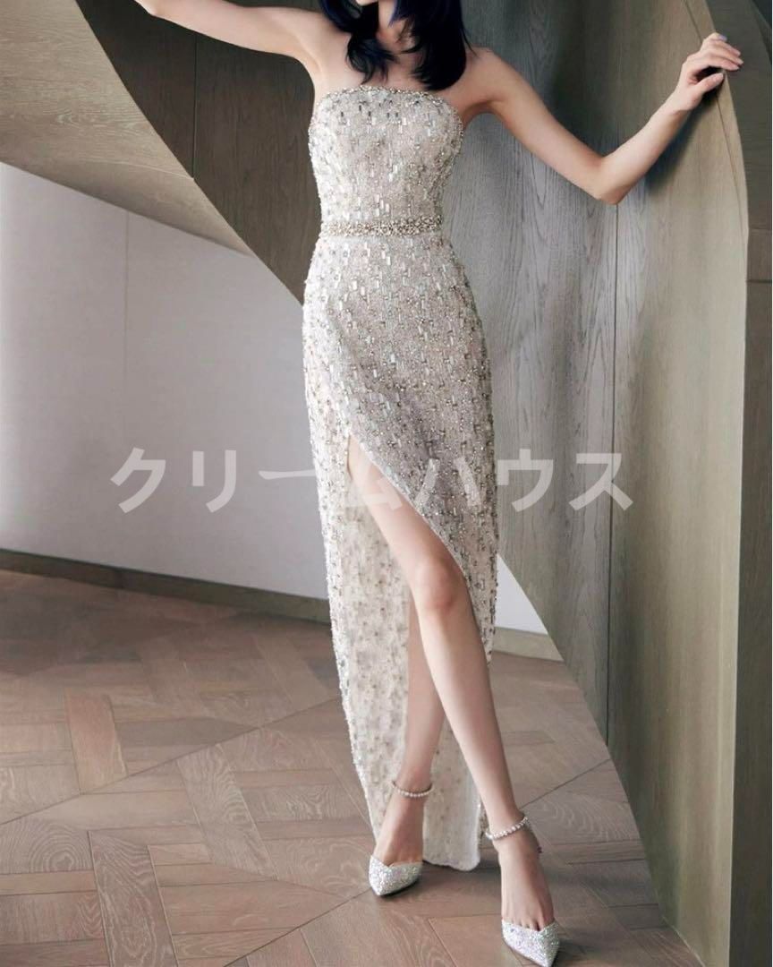 スパンコールにビジューが美しい ショール付きイブニングドレス スパンコールにビジューが美しい ショール付きイブニングドレス