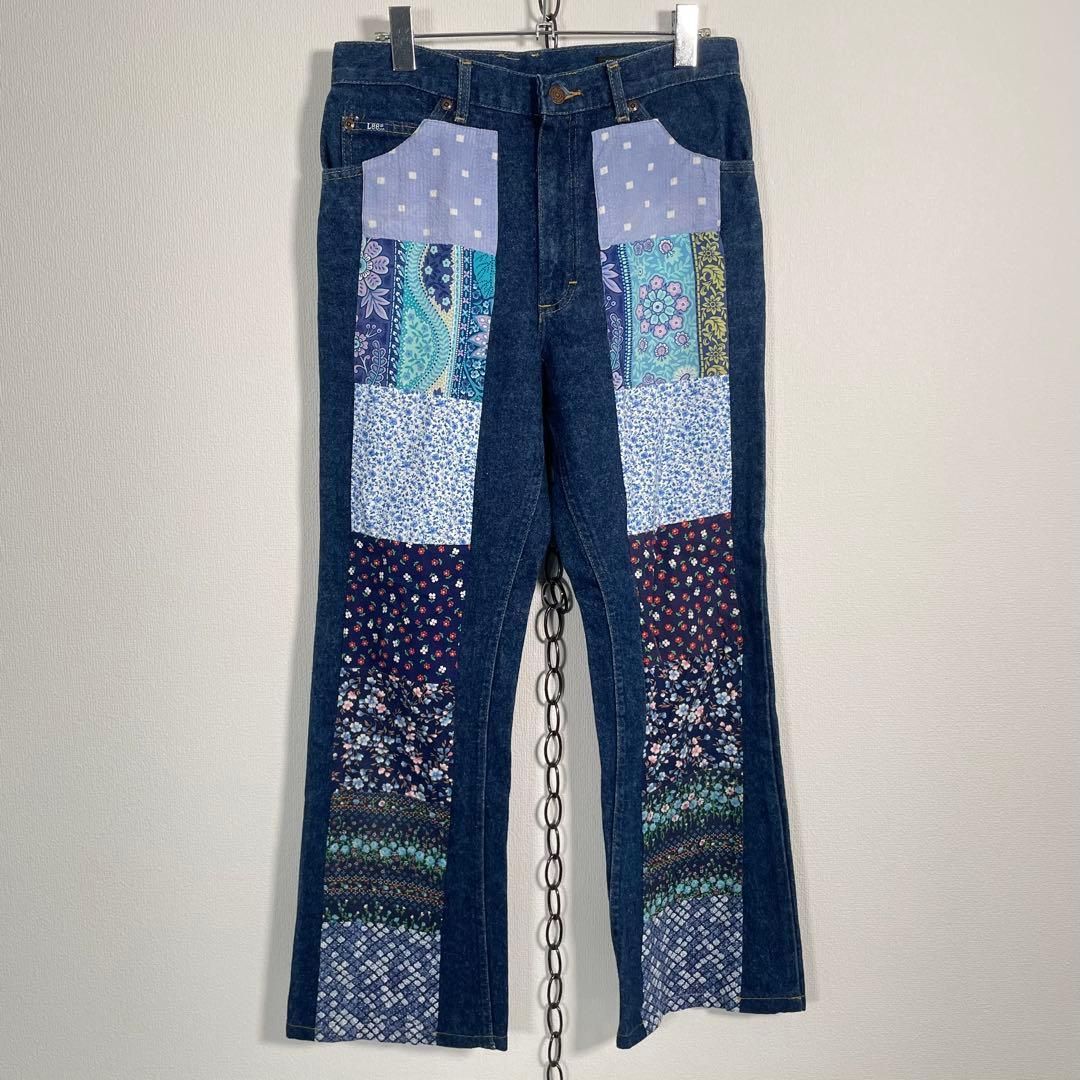 Usa 90s Vintage LEE × GARAGE HOUSE フ デニムパンツ ブーツカット パッチワーク リメイク 花柄 サイズ29 XLサイズ程度