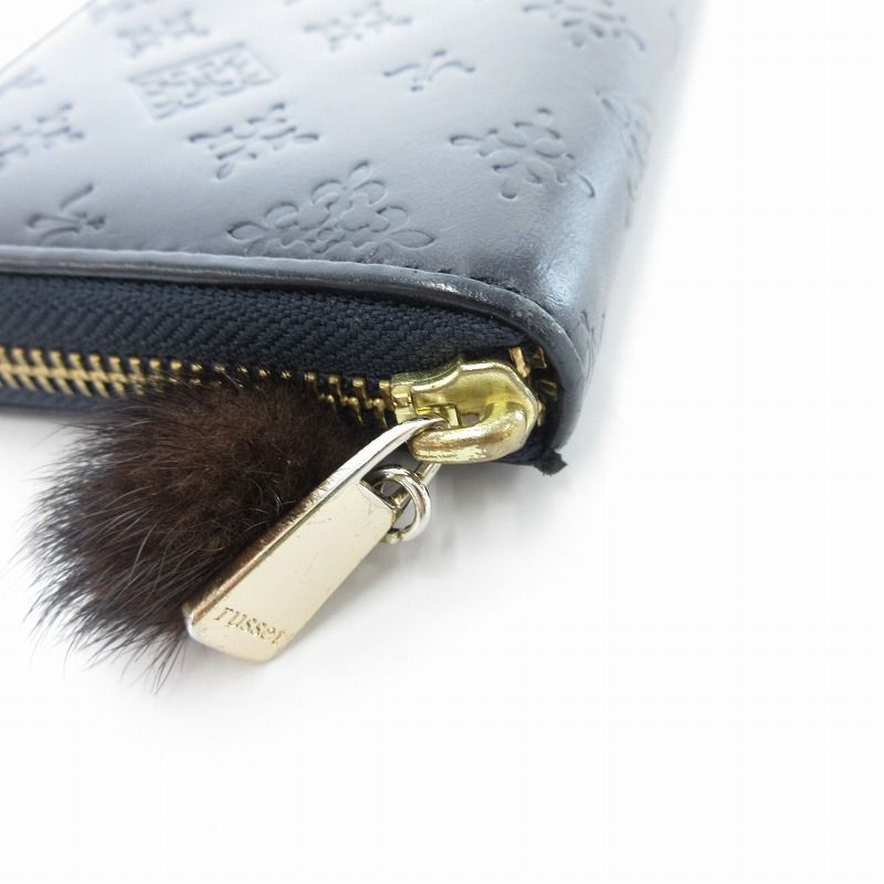 ラシット RUSSET 長財布 ラウンドファスナー モノグラム型押 紺