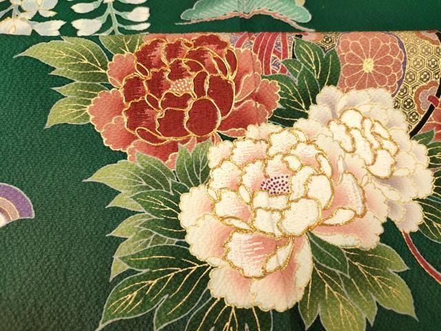 刺繍　ペイズリー　花模様　地紋　振袖　襦袢セット　着物 014a p 平和屋着物□豪華振袖 駒刺繍 花鼓 藤花房 暈し染め 金彩 正絹