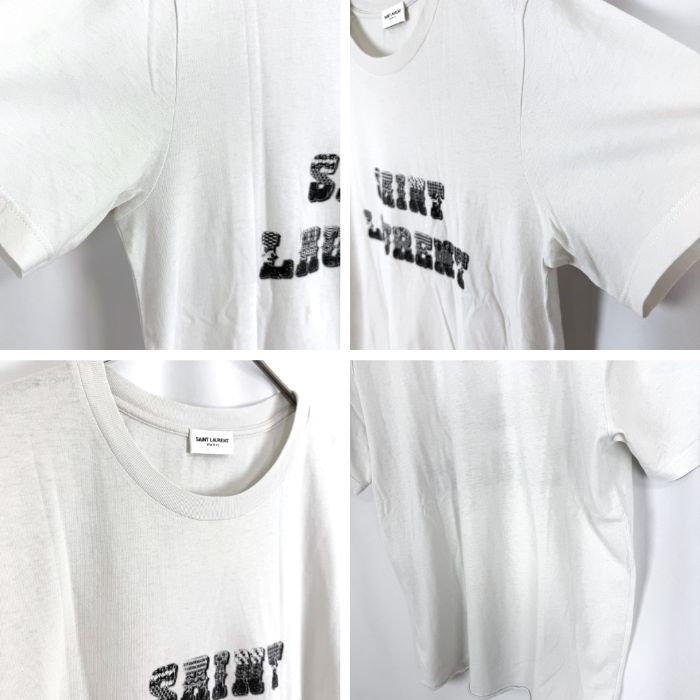 サンローラン SAINT LAURENT ロゴプリントTシャツ カジュアル 透け感 くすみホワイト 送料無料 h1216y0058 中古 古着 ブランド古着DB サンローラン SAINT LAURENT ロゴプリントTシャツ カジュアル