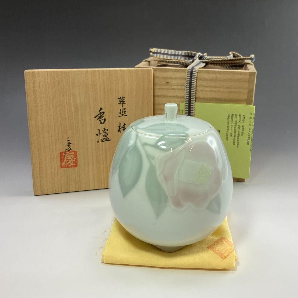 kyoyaki 京焼 伊東慶 作 華泥 椿 香炉 陶磁器 _ 食器