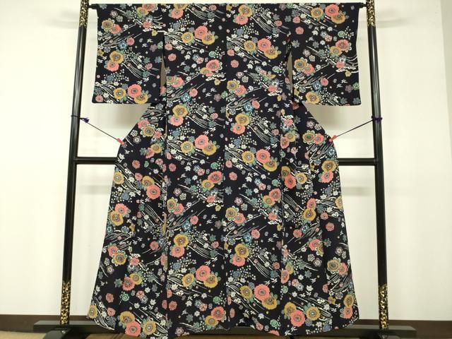 平和屋着物▽上質な小紋 単衣 御所解模様 鬼しぼ縮緬 反