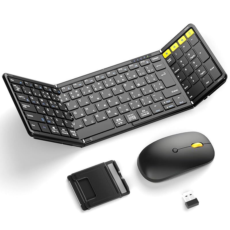 最新型 Omikamo Bluetooth キーボード 折りたたみ マウスセット 日本語配列 ワイヤレス マウス キーボード テンキー付き Bluetooth＆2.4G接続 フルサイズ マルチペアリング iOS|Win|Mac対応 3段階DPI Type 0