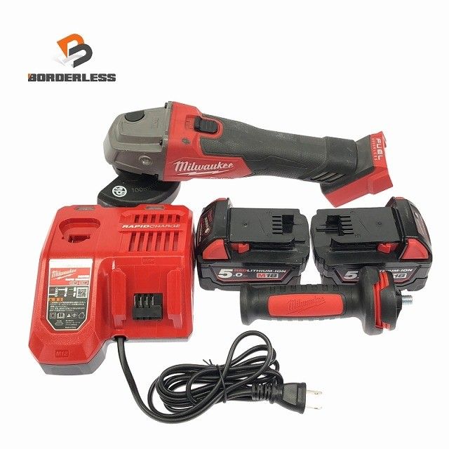 品 Milwaukee ミルウォーキー ディスクグラインダ M18FSAG100X バッテリ2個 18V5.0Ah 充電器付き117077