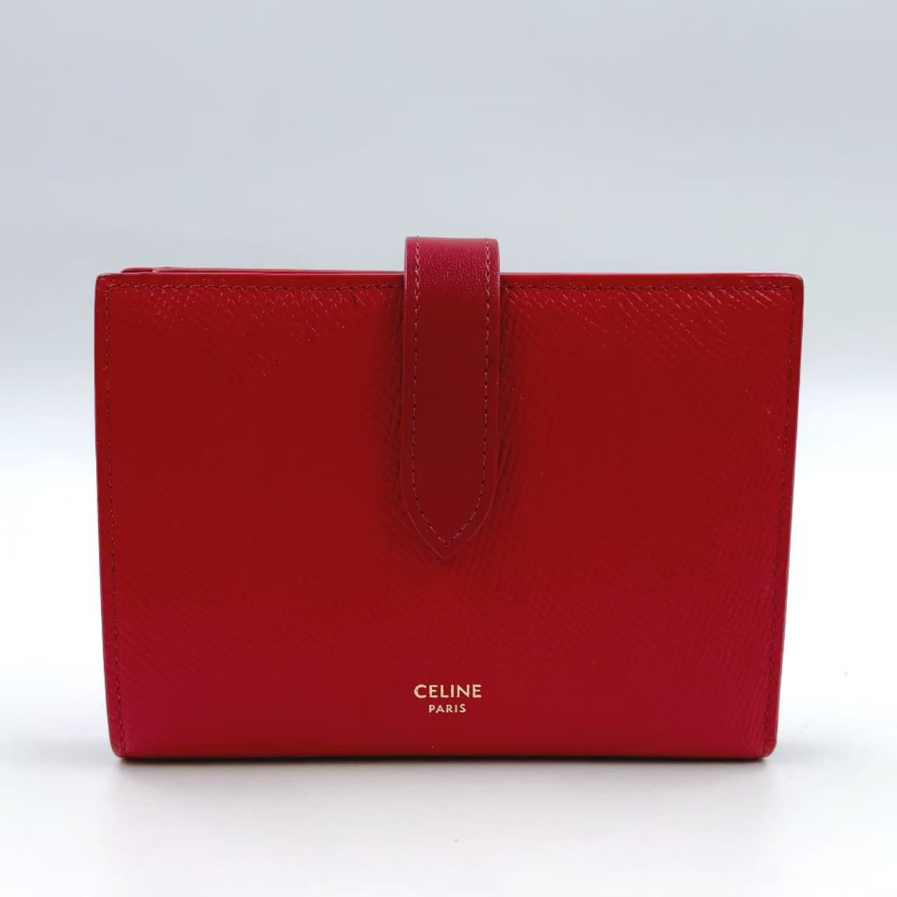 CELINE ミディアム ストラップウォレット レザー レッド ゴールド