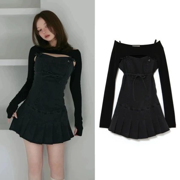 ミニワンピ andmary Bonnie denim mini dress ciel 上品