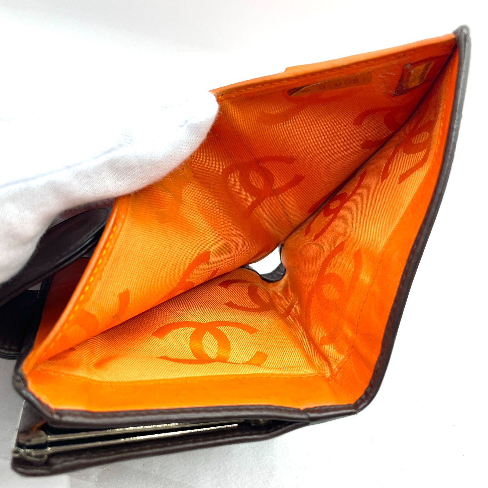 219】CHANEL/シャネル カンボンライン ラムスキン がま口 コンパクト  