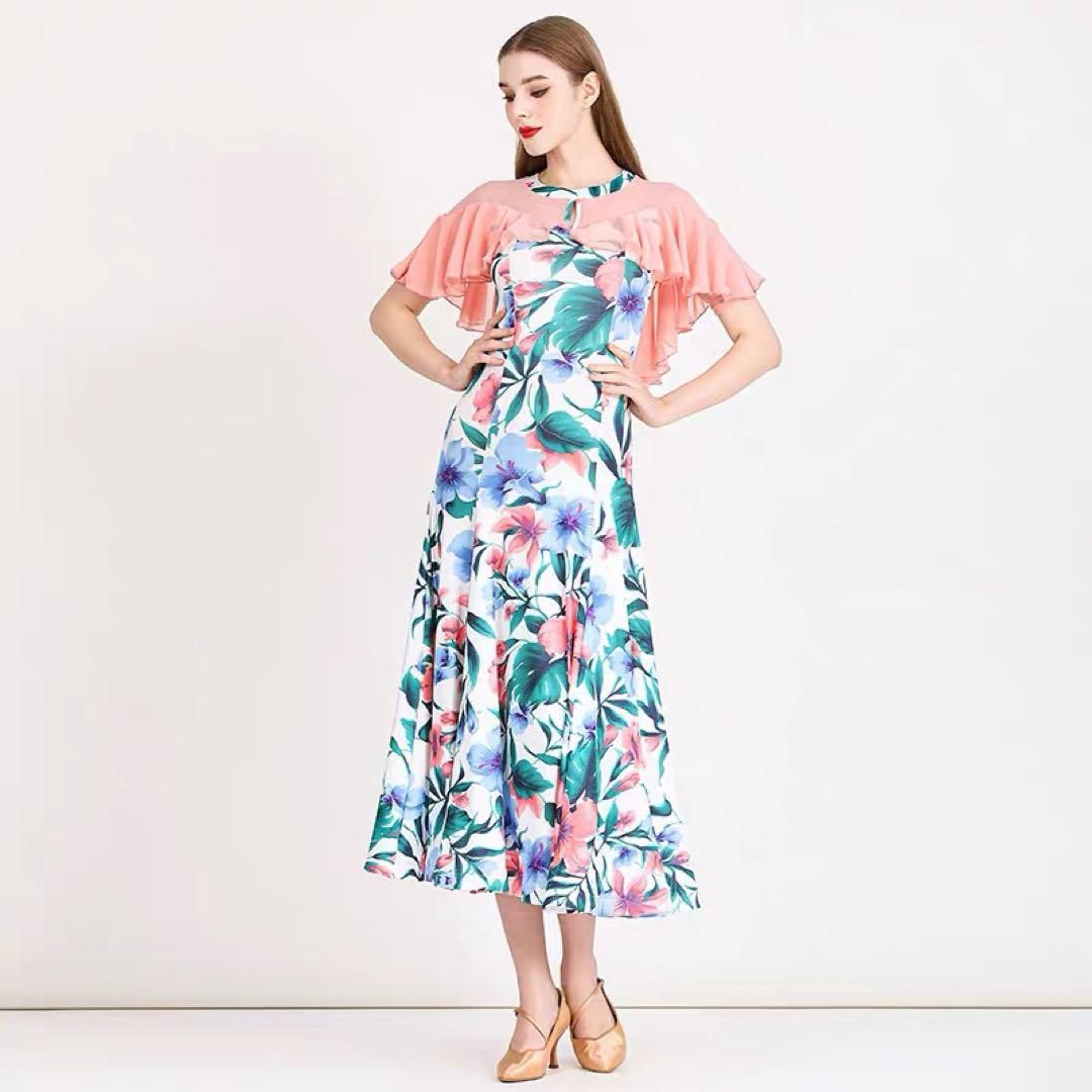 ♥ 大人気 花柄スタンダード向きワンピース♪ダンスパーティーや発表会に