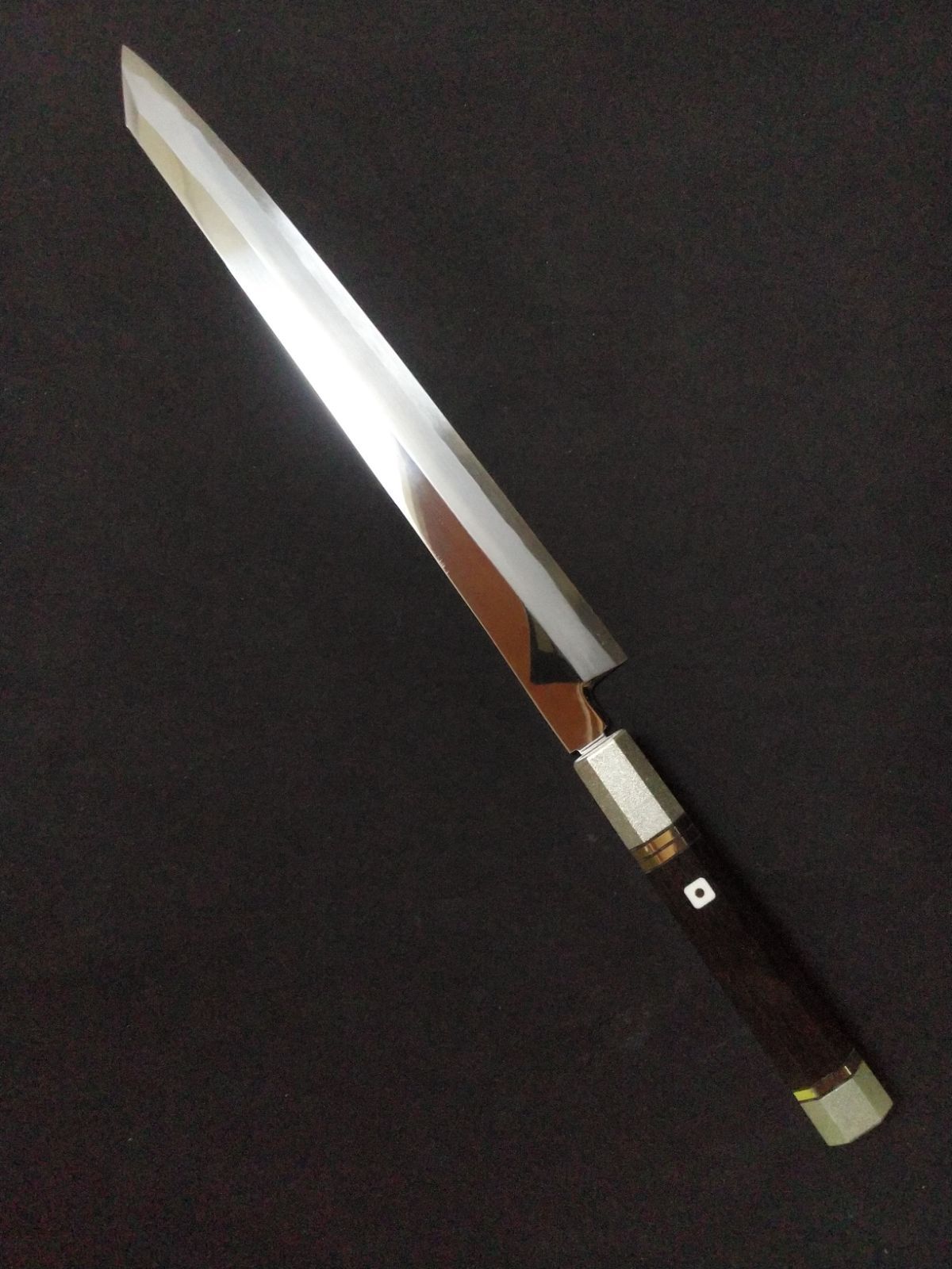 堺業務用刃物メーカー直売 尺 切り付け柳刃 青二鋼 平鏡面 黒檀白銅柄