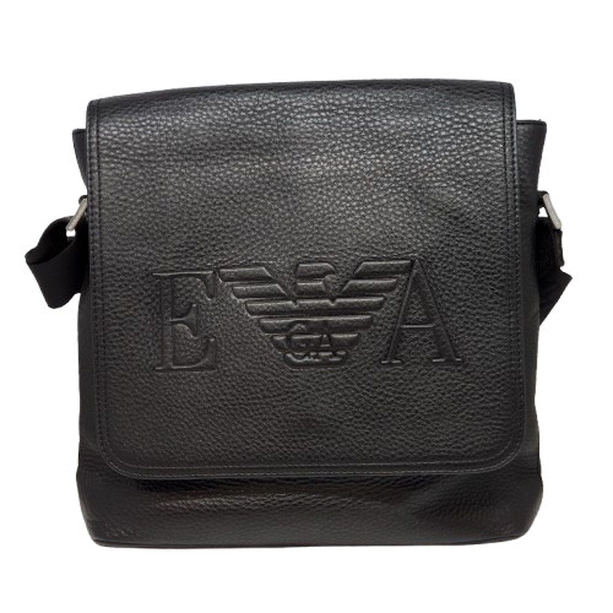 EMPORIO ARMANI エンポリオアルマーニ メッセンジャーバッグ レザー フラップショルダー 斜め掛け 肩掛け BAG 鞄 ブラック