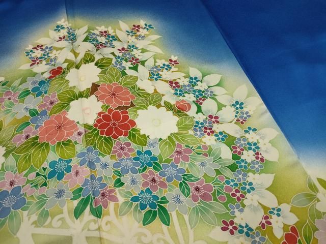平和屋本店□極上 訪問着 刺繍 草花文 暈し染め 金銀糸 銀