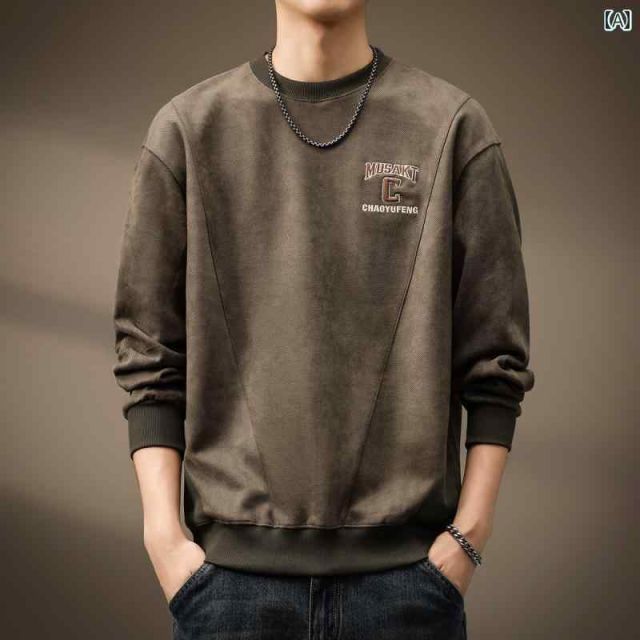 M メンズ ファッション 服 オシャレ シンプル 大人 かっこいい 大きいサイズ ストリート 紳士服 秋 ソフトスエード レトロ スウェット シャツ ヘビー アメリカン カジュアル トップス