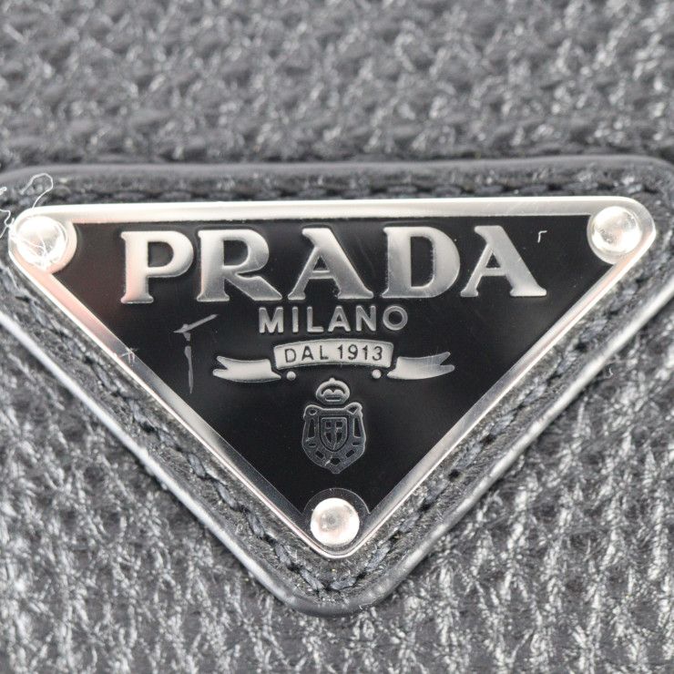 PRADA プラダ クラッチバッグ セカンドバッグ 2VN014 カーフレザー ブラック シルバー金具 ポーチ 三角ロゴプレート 【本物保証】