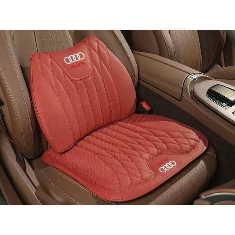 ◆アウディ AUDI◆レッド◆シートクッション 車用 シートカバー ナッパ レザー 腰当て 滑り止め 弾性 座布団1点 腰クッション1点 aace qtm