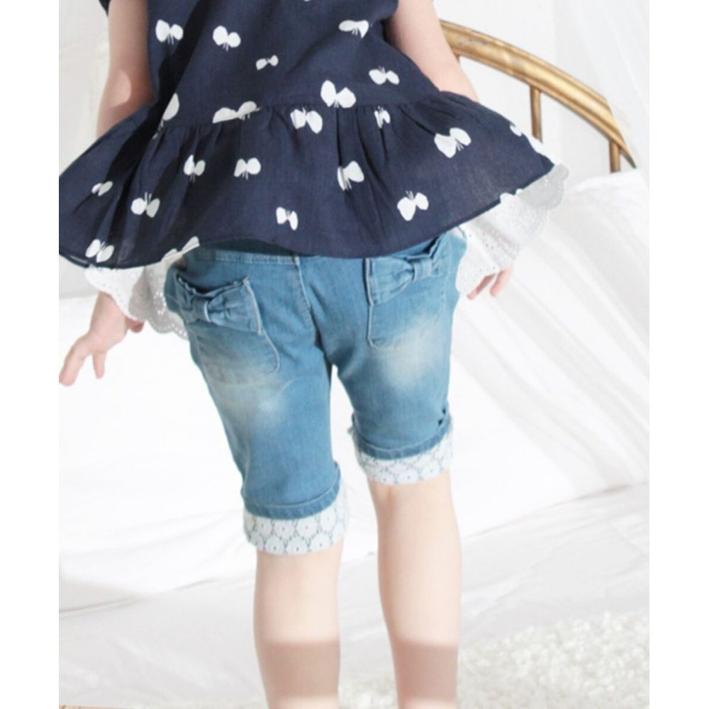 ブルー 110cm キャンディスキニー ショートパンツ キッズ 女の子 デニムパンツ 10002605 デニムショートパンツ ハーフパンツ デニム パンツ 短パン リボン レース おしゃれ かわいい オシャレ ナチュラル ガーリー ボトムス