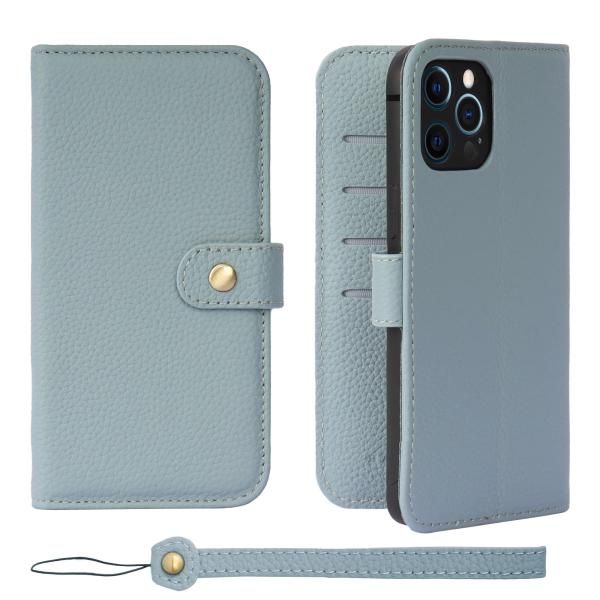 【色:ブルーグレー_サイズ:iPhone12ProMax】HANATORA iP HANATORA] iPhone12ProMax ケース 手帳型 本革 シュリンクカーフ