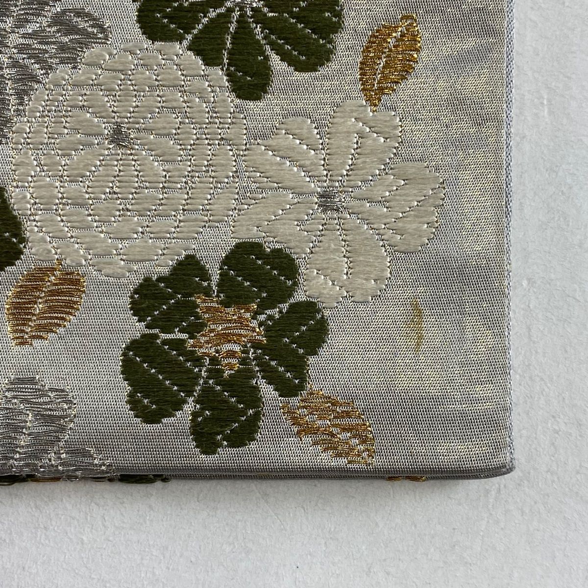 袋帯 唐織 刺繍 緑 金銀糸 ダマスク 花柄 華柄 NO-788 織匠絽刺 刺繍 唐花模様 袋帯 着物 034w