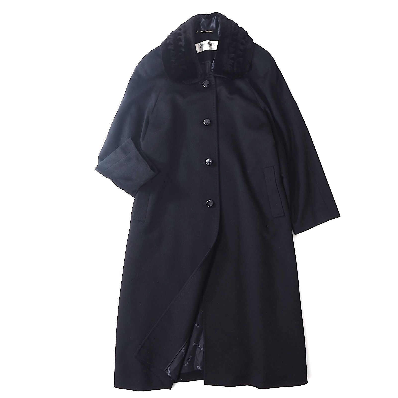 ◎美品 バルマン BALMAIN ピュアカシミヤ 襟ミンクファー MINK ロング