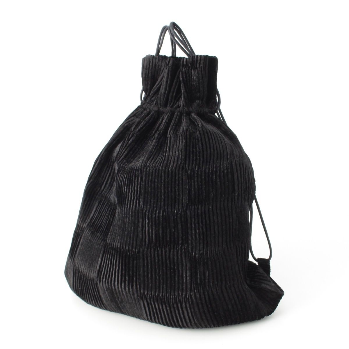 イッセイミヤケ メン ベロア調 市松 スクエアプリーツ 巾着 バッグ ナップサック ブラック