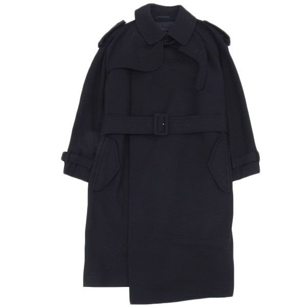 美品 コムデギャルソン COMME des GARCONS ウール ベルテッド コート ダークネイビー 80’s Vintage [Y03323]