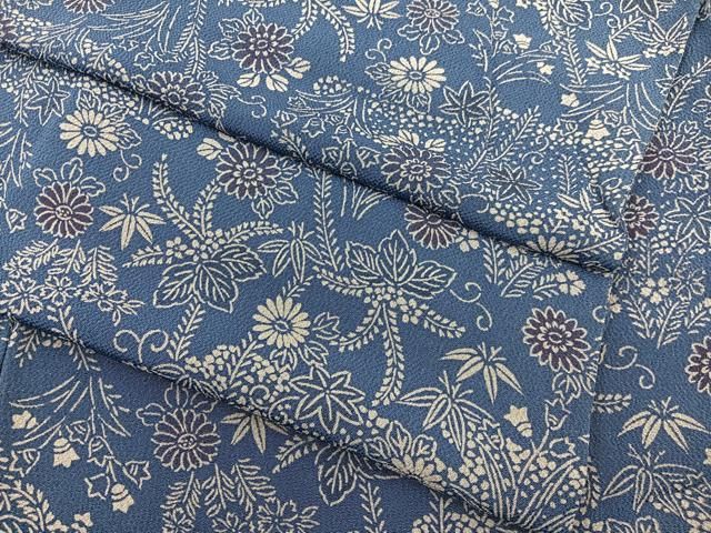 平和屋着物○上質な小紋 型染 枝花文 鬼しぼ縮緬 正絹