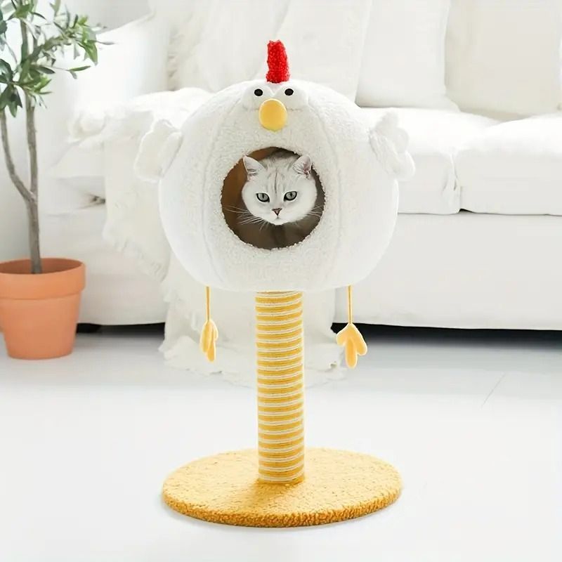 猫クライミングツリー サイザル麻 スクラッチポスト付き チキン型ぬいぐるみ 猫止まり 木巣 安定性 耐摩耗性 猫ツリー 屋内猫用 猫スクラッチおもちゃ