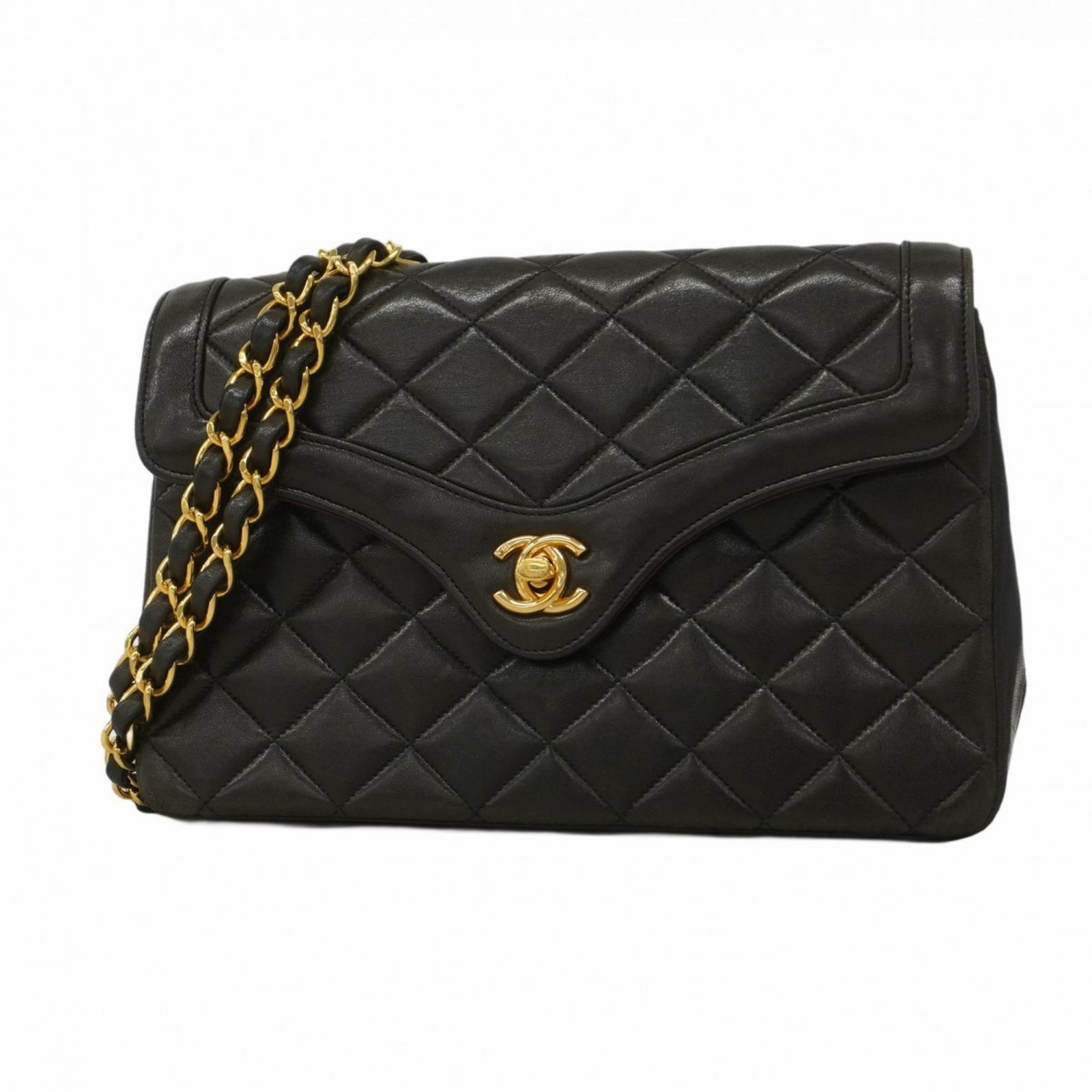 シャネル Chanel シャネル ショルダーバッグ マトラッセ チェーンショルダー ラムスキン ブラック レディース