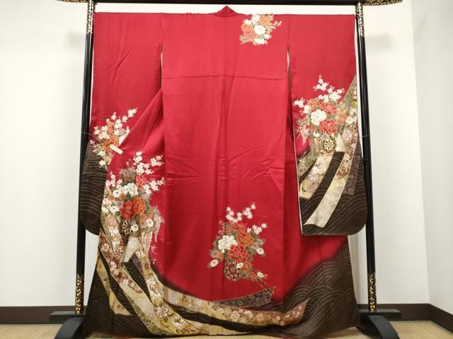 平和屋着物▽豪華振袖 花車文 暈し染め 金銀彩 正絹 逸品